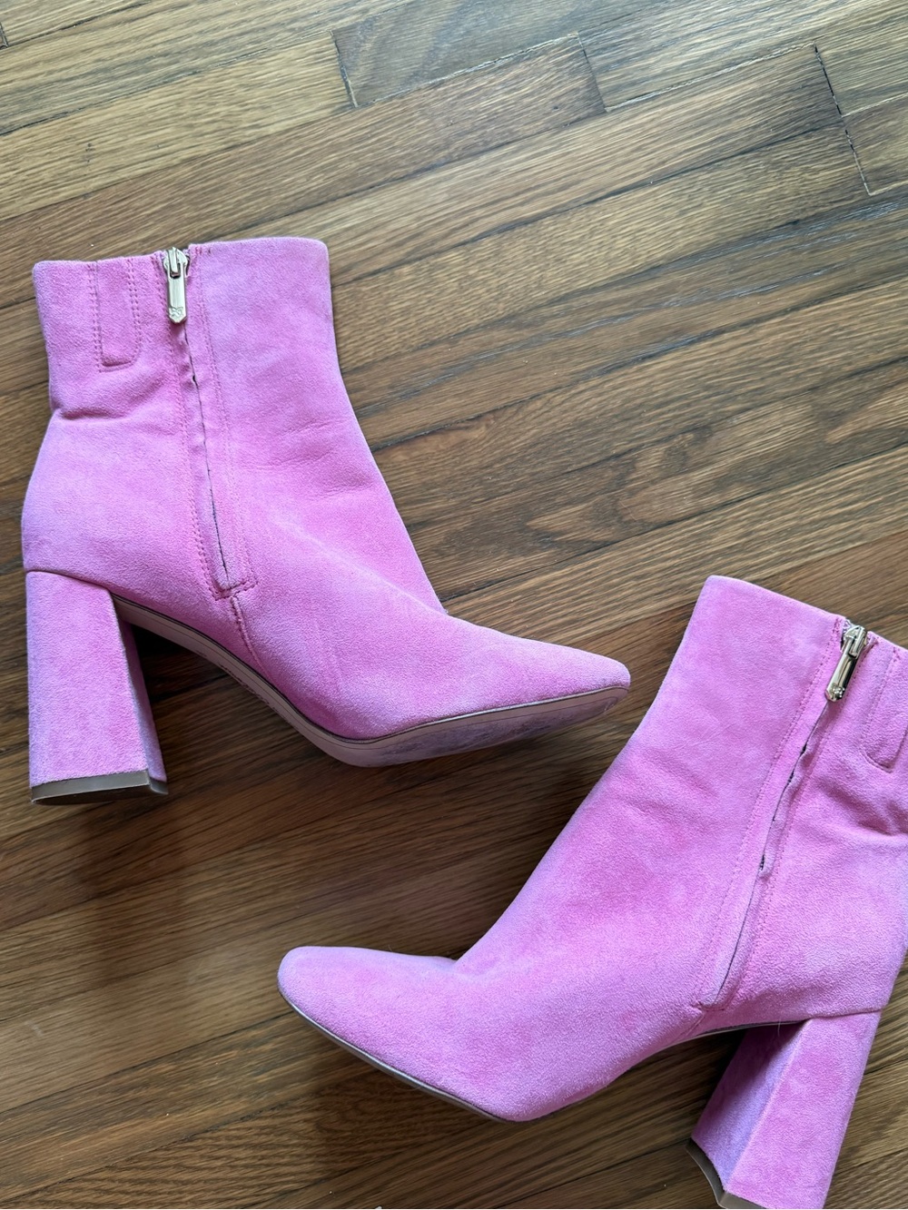 Sam Edelman Pink Suede Block Heel Boots